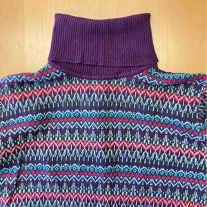 LL Bean Cotton-Cashmere turtleneck, fair isle print. Size M.